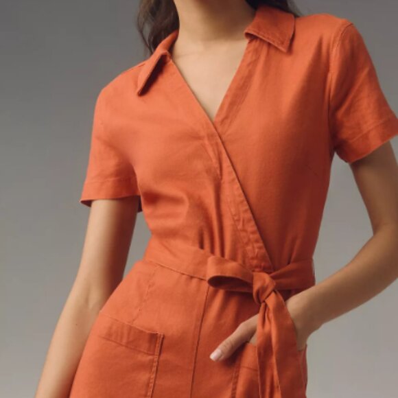 Rust Linen Anthropologie Jumpsuit Size 6 - Picture 4 of 9